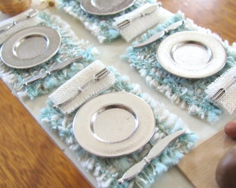 Dollhouse Miniature Placemats, 1:12 Scale Furniture Artisan Woven Modern Beach Cottage Rustic Country Farmhouse Doll House Dining Table Mats