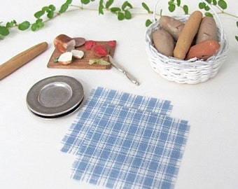 1:12 Dollhouse Miniature Picnic Napkins, Fairy Garden Rustic Cottage Farmhouse Kitchen BBQ Dining Table Doll Napkins Blue Check Easter Decor