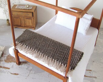 Dollhouse Bedding, Bed Throw Blanket, Artisan 1:12 Scale Inch Miniature Bedroom Furniture Handmade Woven Woodland Brown Doll House Bedspread