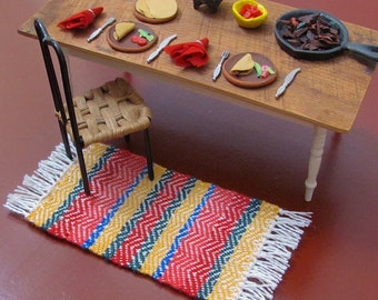 Bright Fiesta Stripe Rug, Dollhouse Miniature Artisan Hand Loom Woven Rug 1:12 Scale Spanish Mexican Southwest Desert Dining Kitchen Decor