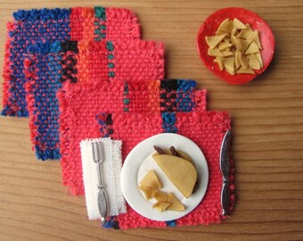 Dollhouse Miniature Placemat, 1:12 Scale Artisan Rustic Mexican Cocina Southwestern Handmade Fiesta Stripe Doll Kitchen Table Dining Decor