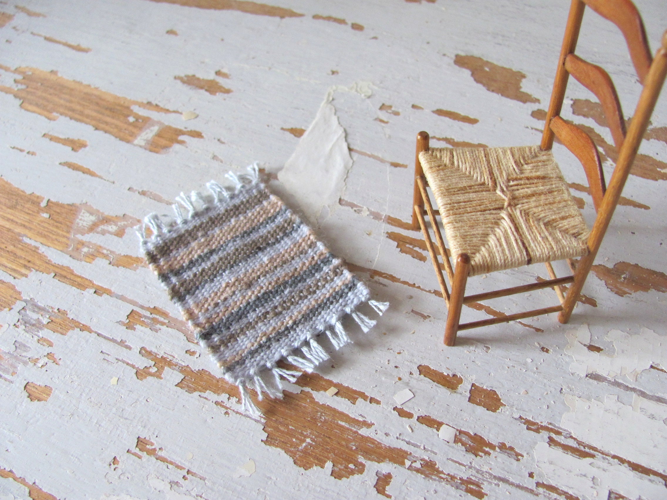 Dollhouse Miniature Rug, 1:12 or 24th Scale Artisan Woven Desert Sand ...