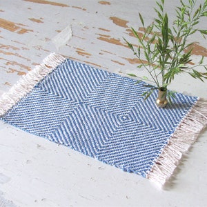 Dollhouse Miniature Rug, 1:12 Scale Artisan Doll House Furniture Modern Seaside Coastal Beach Scandinavian Light Blue White Hand Woven Rug image 3