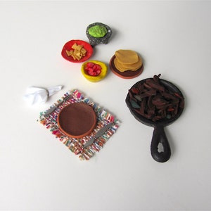 Dollhouse Miniature Pottery Plates, 1:12 Artisan Doll House Furniture Mexican Fiesta Southwest Rustic Food Kitchen Picnic Dining Table Decor image 2