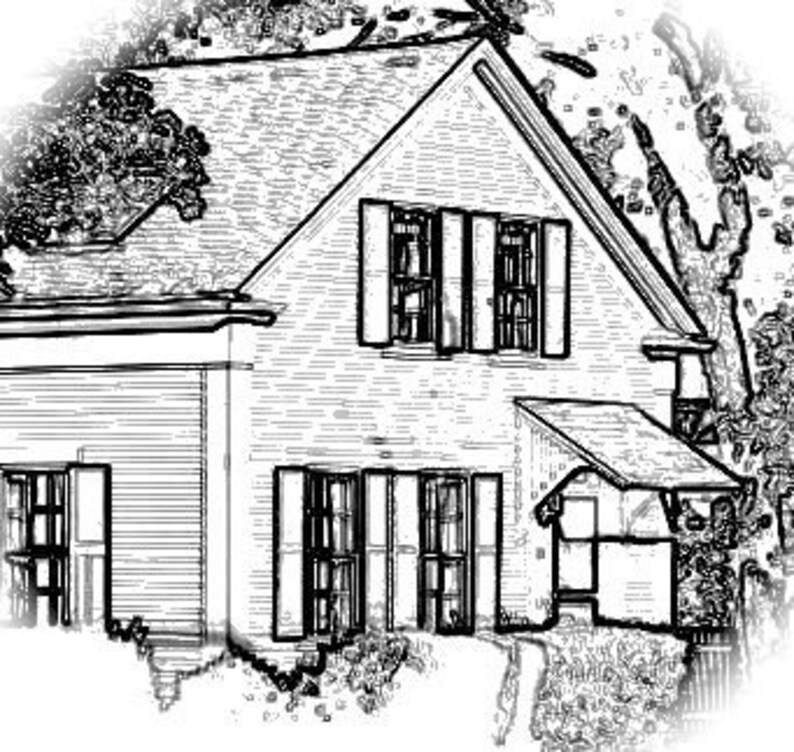 Middle Street Miniatures logo of black and white sketch of a house with a gabled roof, windows with shutters.