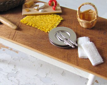 Dollhouse Miniature Placemats, Yellow Kitchen Dining Table Mats, 1:12 Scale Artisan Handmade Rustic Modern Farmhouse Doll House Furniture