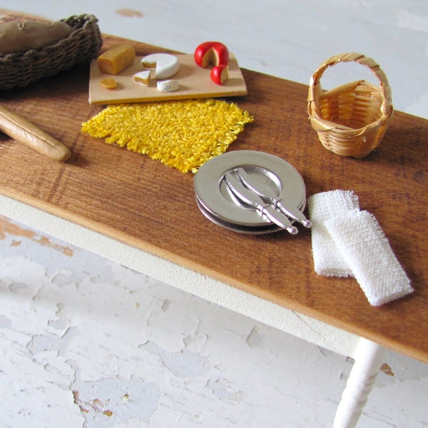 Dollhouse Miniature Placemats, Yellow Kitchen Dining Table Mats, 1:12 Scale Artisan Handmade Rustic Modern Farmhouse Doll House Furniture