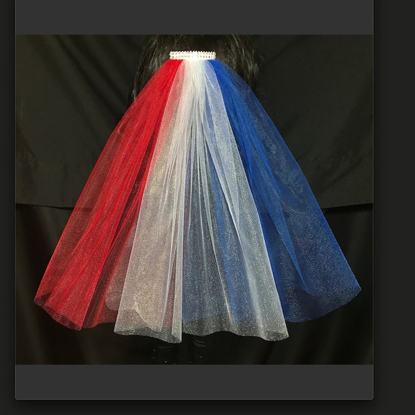 Patriotic Bachelorette Veil Comb Red White & Blue V-Patriotic