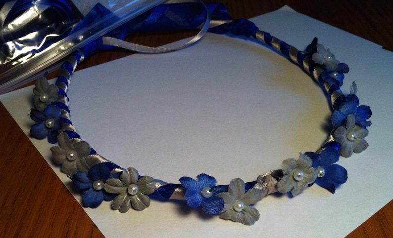 Flower Crown Head Wreath Dual Color Small Floral Bridal or Ribbon Crown Halo Head Piece Wreath Garland silver gray grey white C-June2