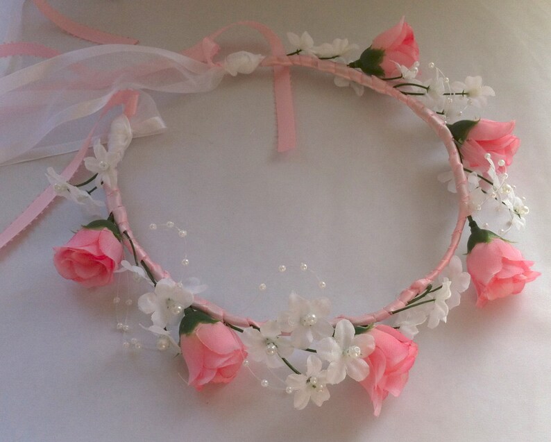 Heart and Rosebud Bridal or Flower Girl Floral Ribbon Crown Halo Piece Wreath Garland lilac lavender C-Jennifer Flower Girl Head Wreath