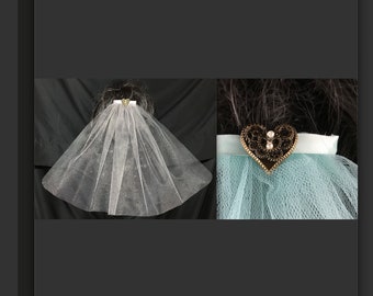 Bachelorette Party Veil con Steampunk Heart Accented Comb V-Joey