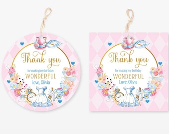 24 Pegatinas Redondas Personalizadas De Alicia En El País De Las Maravillas - Cumpleaños, Fiestas