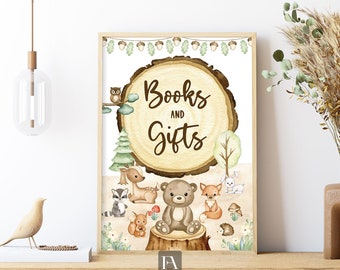 Woodland Books and Gifts Sign, Wild One birthday party sign, Woodland birthday party sign table decoration printable instant download