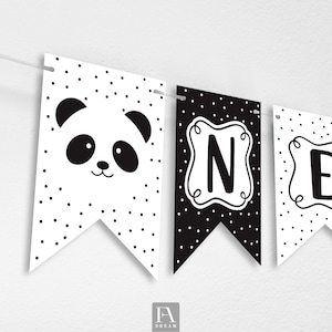 Panda Highchair One Banner Panda Birtydah Party Decoration Printable Panda 1st Birthday Party Panda Chair Banner Instant Download