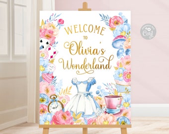 Alice in wonderland birthday sign, Alice welcome printable, Alice birthday decoration, Alice Tea Party decoration, Alice custom welcome sign