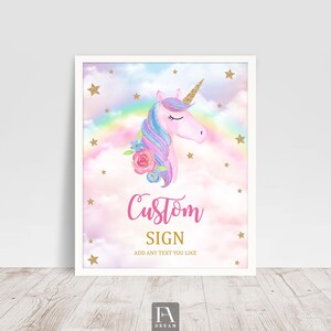 Editable Unicorn Birthday Custom Sign, Unicorn Party Decorations Magical Party Birthday Sign Decor Table Snacks Sign