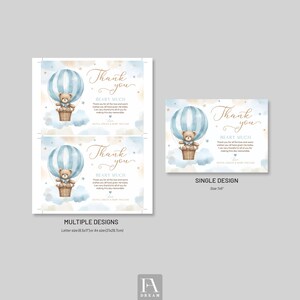 Editable Bear Baby Boy Shower Thank You Card Template, Baby Boy Blue ...
