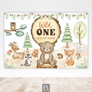 Woodland birthday party backdrop, woodland 1st birthday backdrop, Wild One birthday party backdrop, woodland backdrop instant download