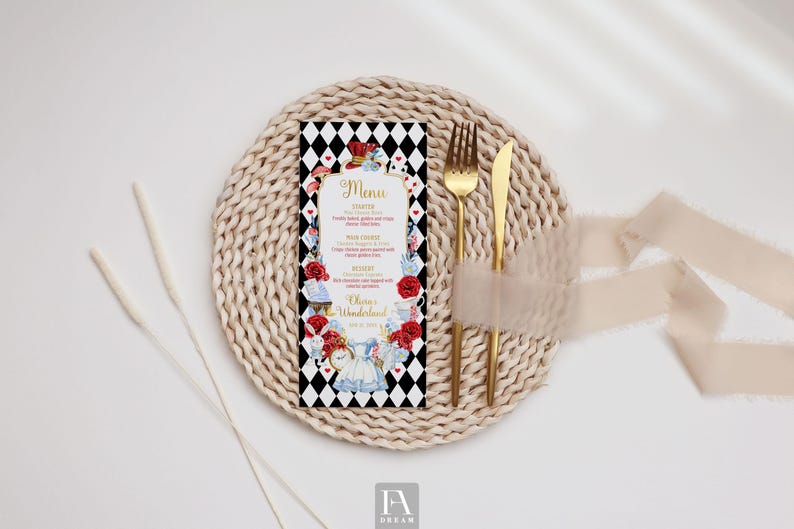 Alice in Wonderland Menu Template, Editable Tea Party Menu, Mad Hatter ...