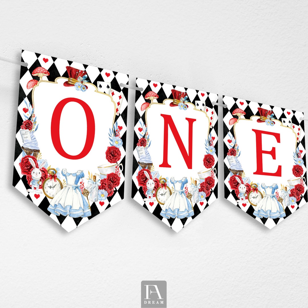 Alice Red High Chair One Banner, Alice in Onederland Party Banner Decor