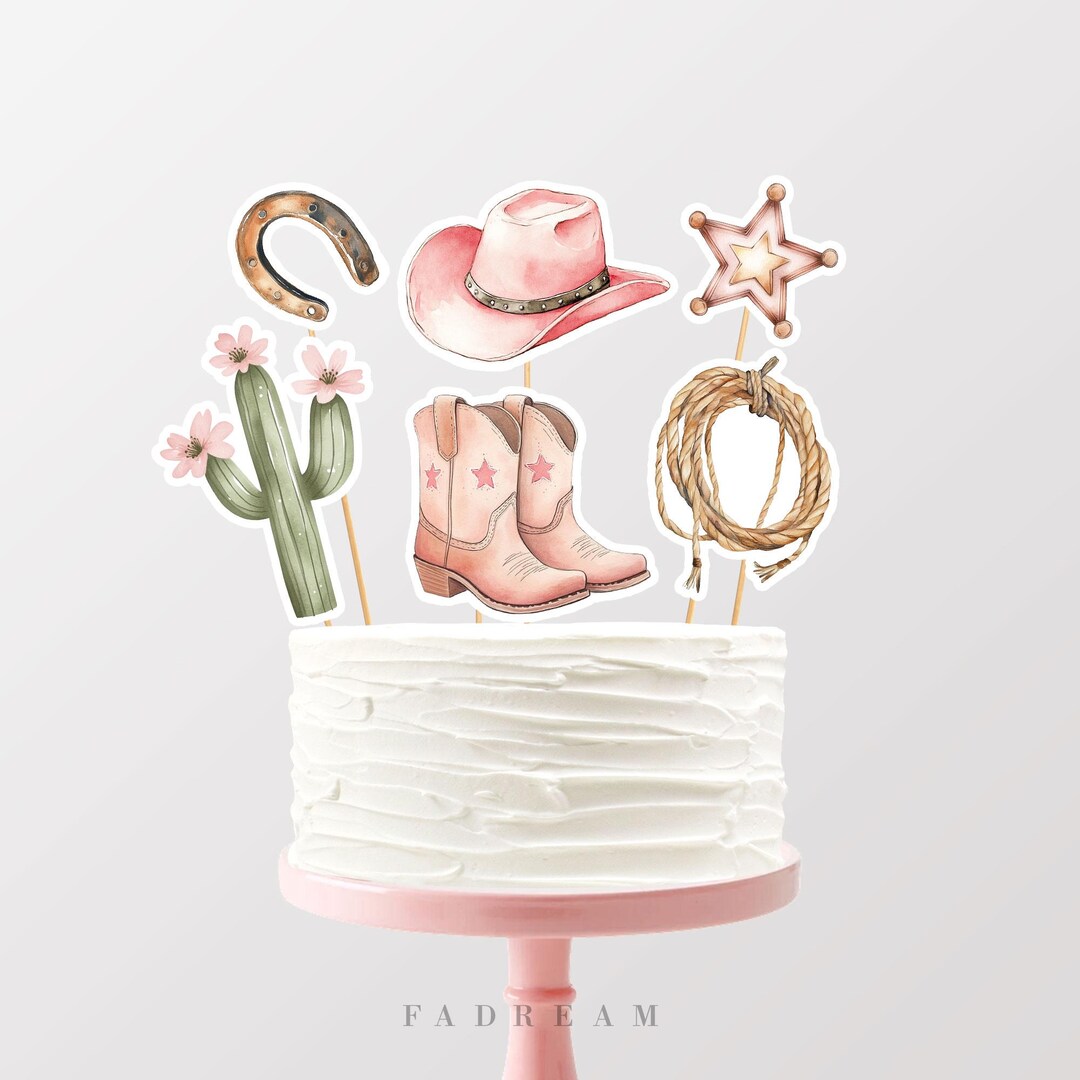 Rodeo Cowgirl Cake Toppers – Pink Western Party Decor (Instant Download ...