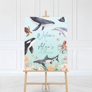 Editable Under the Sea Welcome Sign Template, Printable Ocean Theme Party Welcome Sign, Instant Download Underwater Welcome Sign