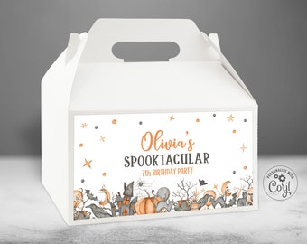 Halloween Gable Box Label Template, Editable Spooktacular Party Favor Box Table Decor printable instant download