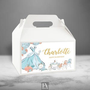 Fairy Tale Gable Box Label Template, Princess Cinderella Birthday Party Favor Box Table Decor printable instant download