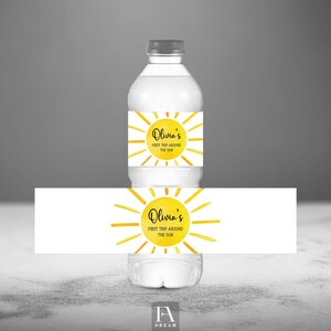 Editable Sunshine Water Bottle Label Template Little Sunshine Girl First 1st Birthday Party Table Decor printable instant download Corjl