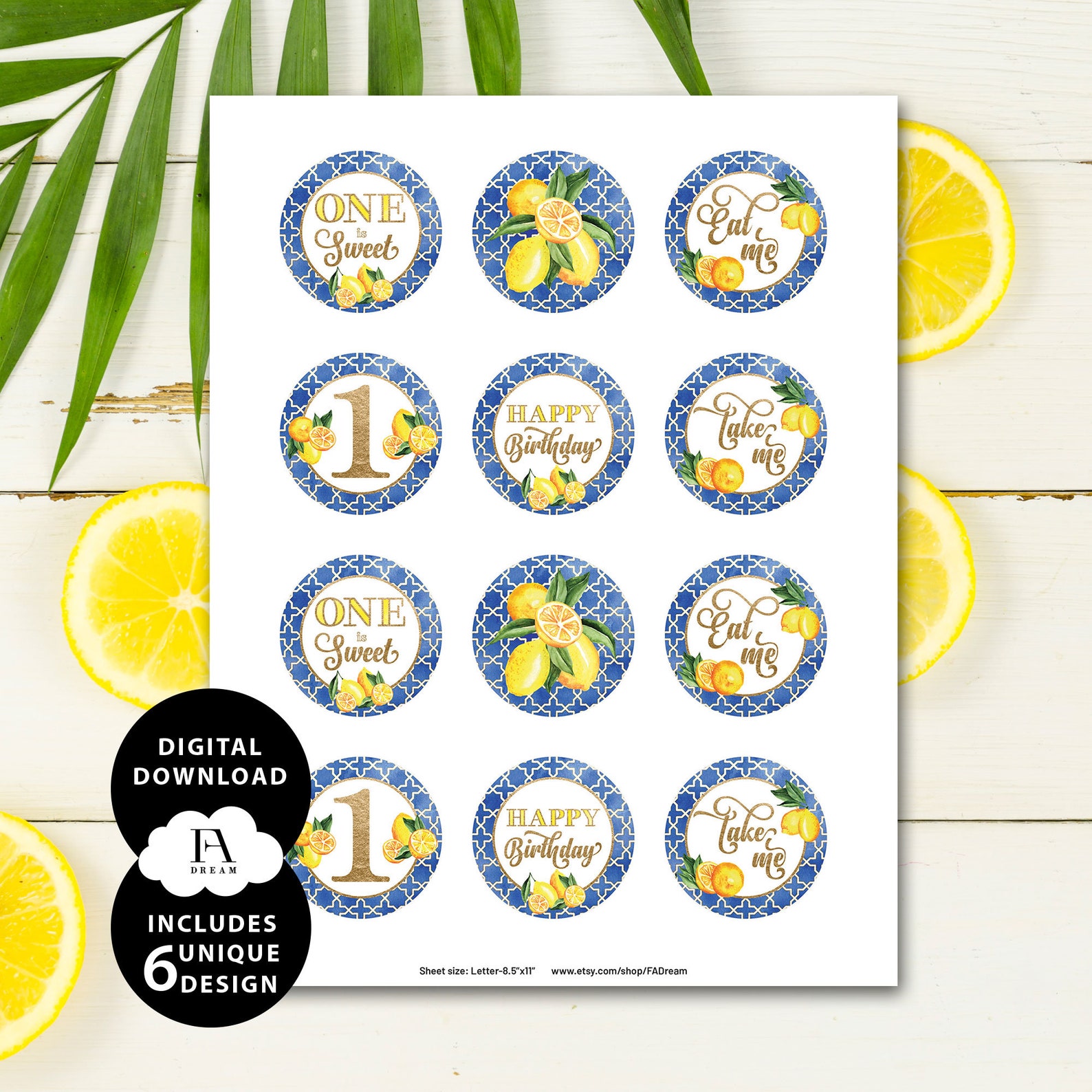 Lemon Printable Cupcake Toppers Lemon Cupcake Toppers 1st Etsy
