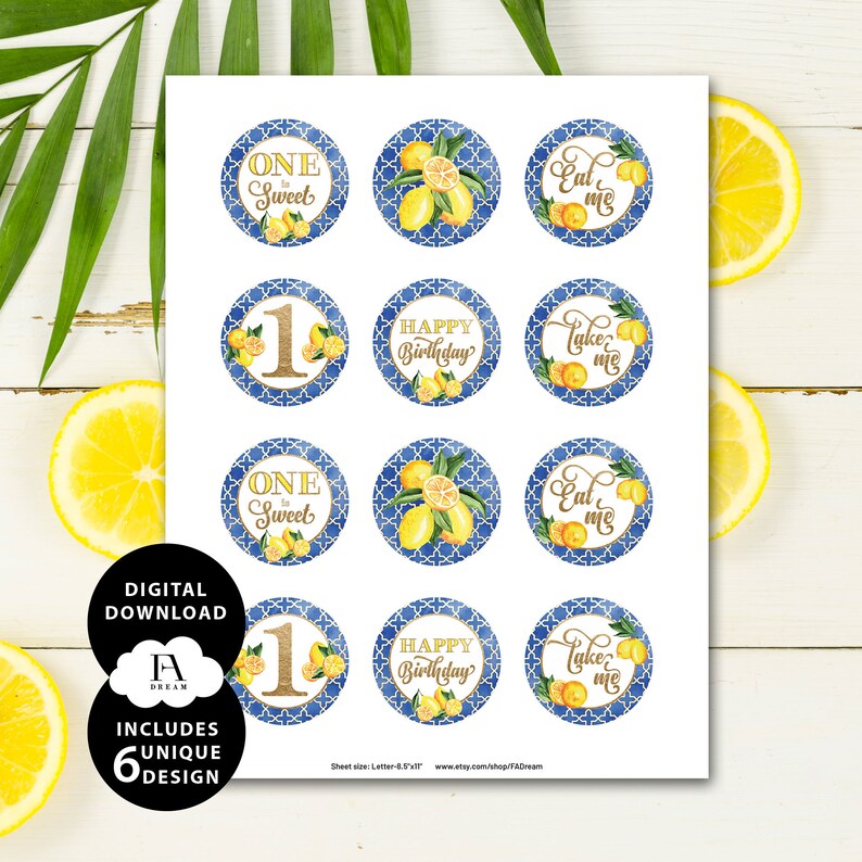 Lemon Printable Cupcake Toppers Lemon Cupcake Toppers 1st Etsy