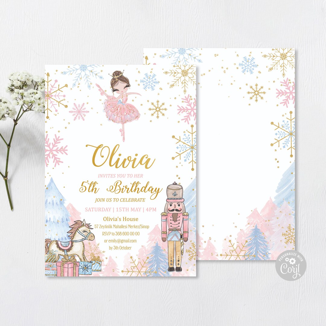 Editable Nutcracker Birthday Invitation Winter Pink Girl - Etsy