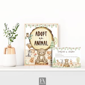 Woodland Adoption Certificate, Adopt an animal sign, Woodland Birthday Party Decoration Printable Instant Download