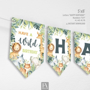Safari Animals Happy Birthday Banner Party Animals Safari Decorations 1st Birthday Zoo Decorations Have a Wild Birthday Boy Girl Jungle