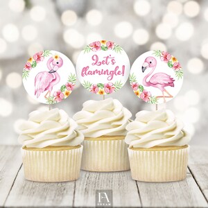 Flamingo Cupcake Topper Printable, Flamingo Summer Birthday Party ...