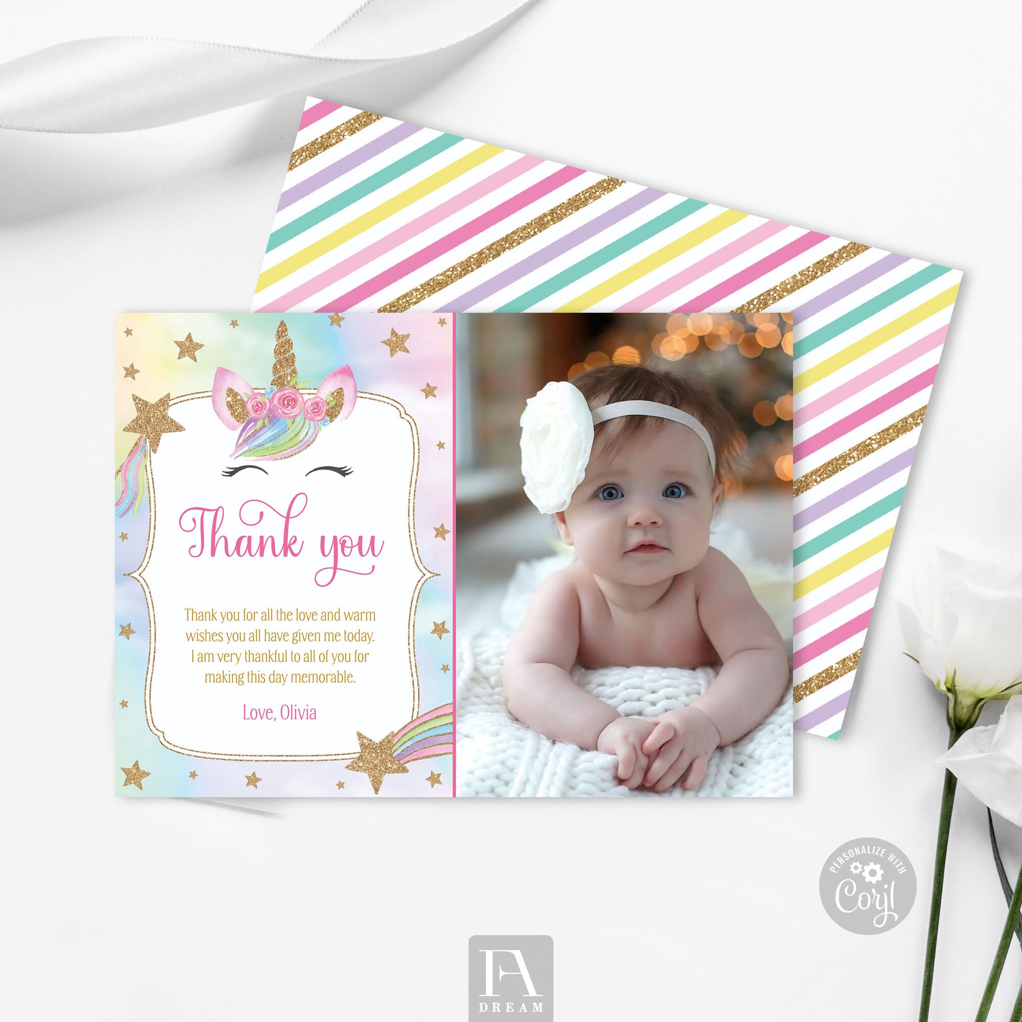 Editable Unicorn Thank You Card Template Unicorn Magical - Etsy