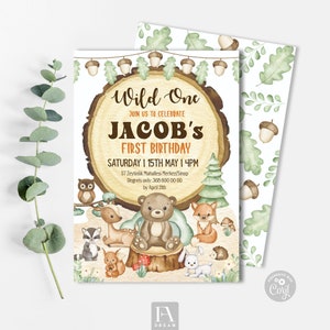 Woodland invitation, Woodland Birthday Invite, Woodland 1st birthday invitation, Wild One Party Animals Printable Invite