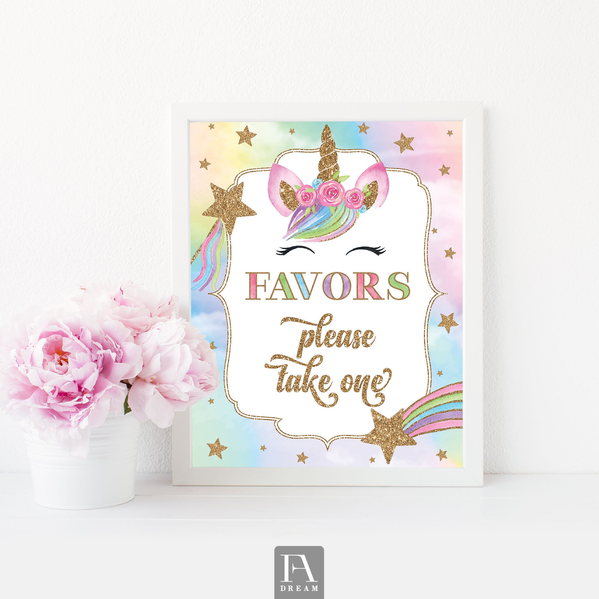 Unicorn birthday favors signs, Unicorn party table sign decoration printable instant download, unicorn please take one sign