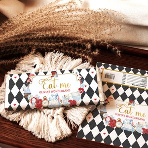 Editable Alice Candy Bar Wrapper Label Template Chocolate Wrapper Candy Bar Favor Label printable instant download Corjl