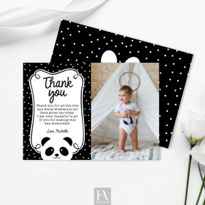 Editable Panda Thank You Card Template, Wild One Birthday Party Thank You, Panda Birthday Thank You Card Printable Template