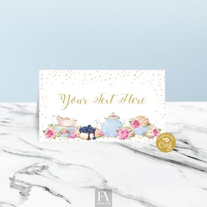 Editable Tea Party Place Card Template 1st Birthday Party Table Decor Food Label printable instant download Corjl