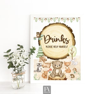 Woodland Drinks Sign, Wild One birthday party sign, Woodland birthday party sign drinks table decoration printable instant download