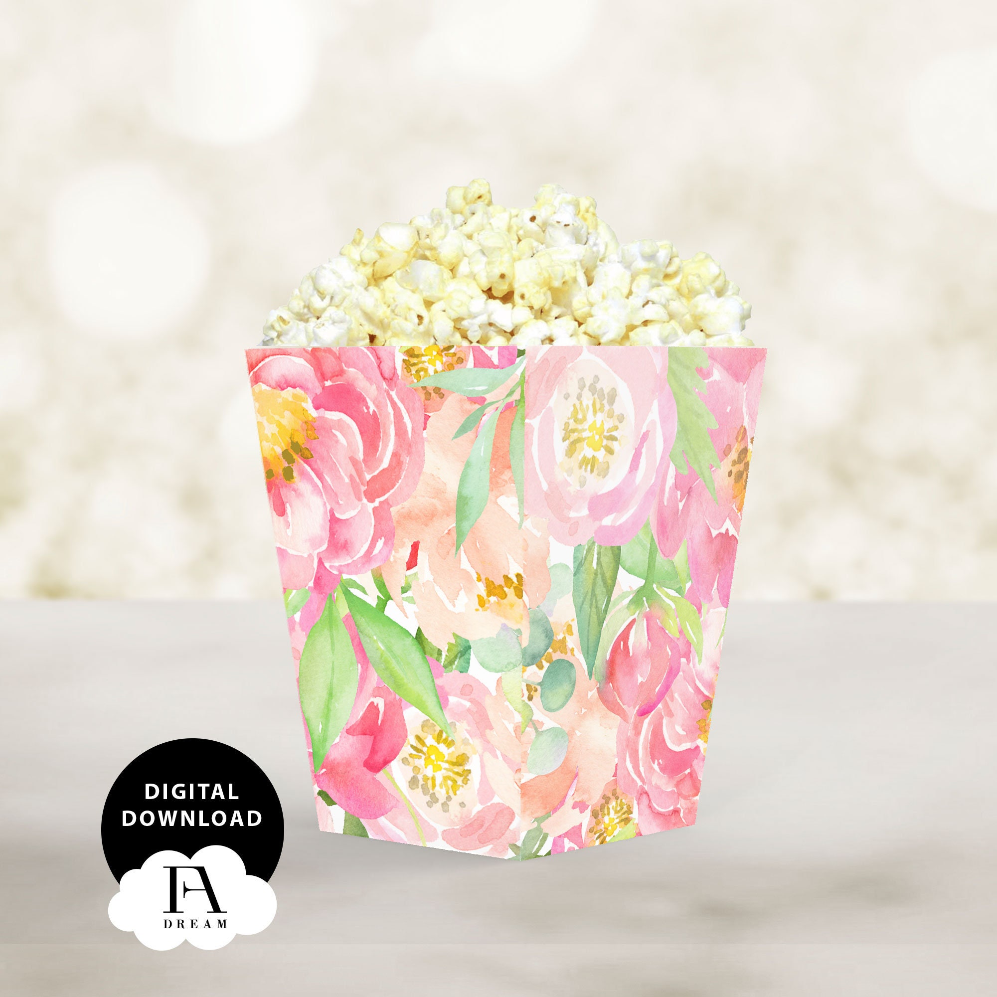 Flowers popcorn box Popcorn box with flowers 1st birthday Etsy