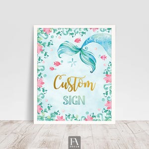 Mermaid Custom Sign, Under the Sea Birthday Party Decoration Sign Decor Table Snacks Sign Instant Download