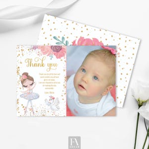 Editable Ballerina Thank You Card, Ballet Party Note, Tutu Theme Printable, Pink Dance Birthday Card, Personalized Thank You Template
