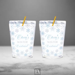 Editable Winter Capri Sun Labels, Snowflake birthday party juice labels printable template instant download