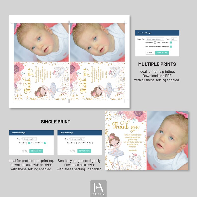 Editable Ballerina Thank You Card Template, Ballerina Blue Dress ...