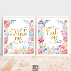 Alice in Wonderland Party Drink Me Eat Me Signs Alice Mad Tea Party Onederland 1st Birthday Food Table Decorations Instant Download