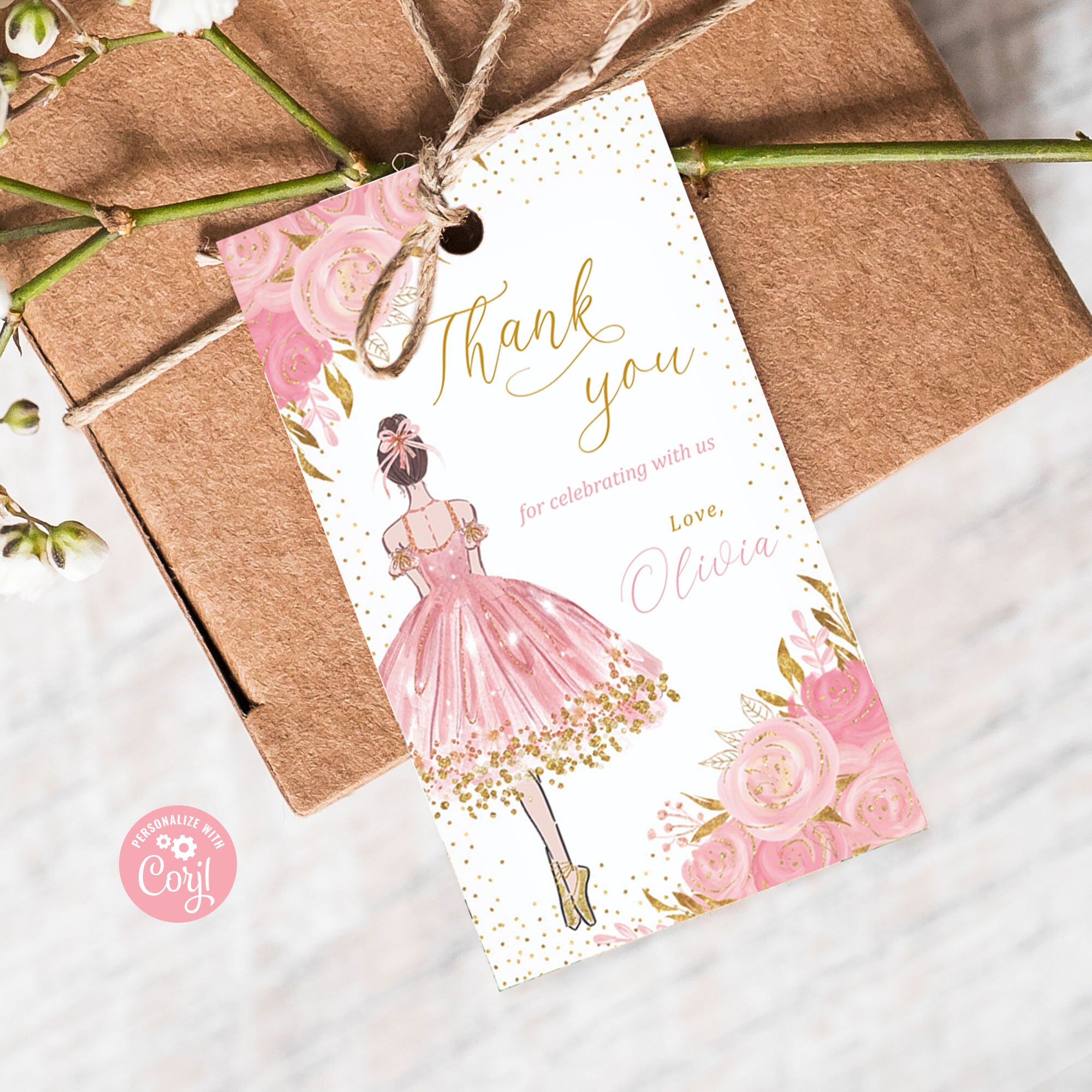 Editable Ballerina Favor Tags Pink Gold Ballerina Gift - Etsy