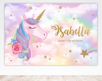 Unicorn backdrop banner, Unicorn 1st birthday backdrop, Unicorn Party wall decor, unicorn birthday decoration printables Instant Download